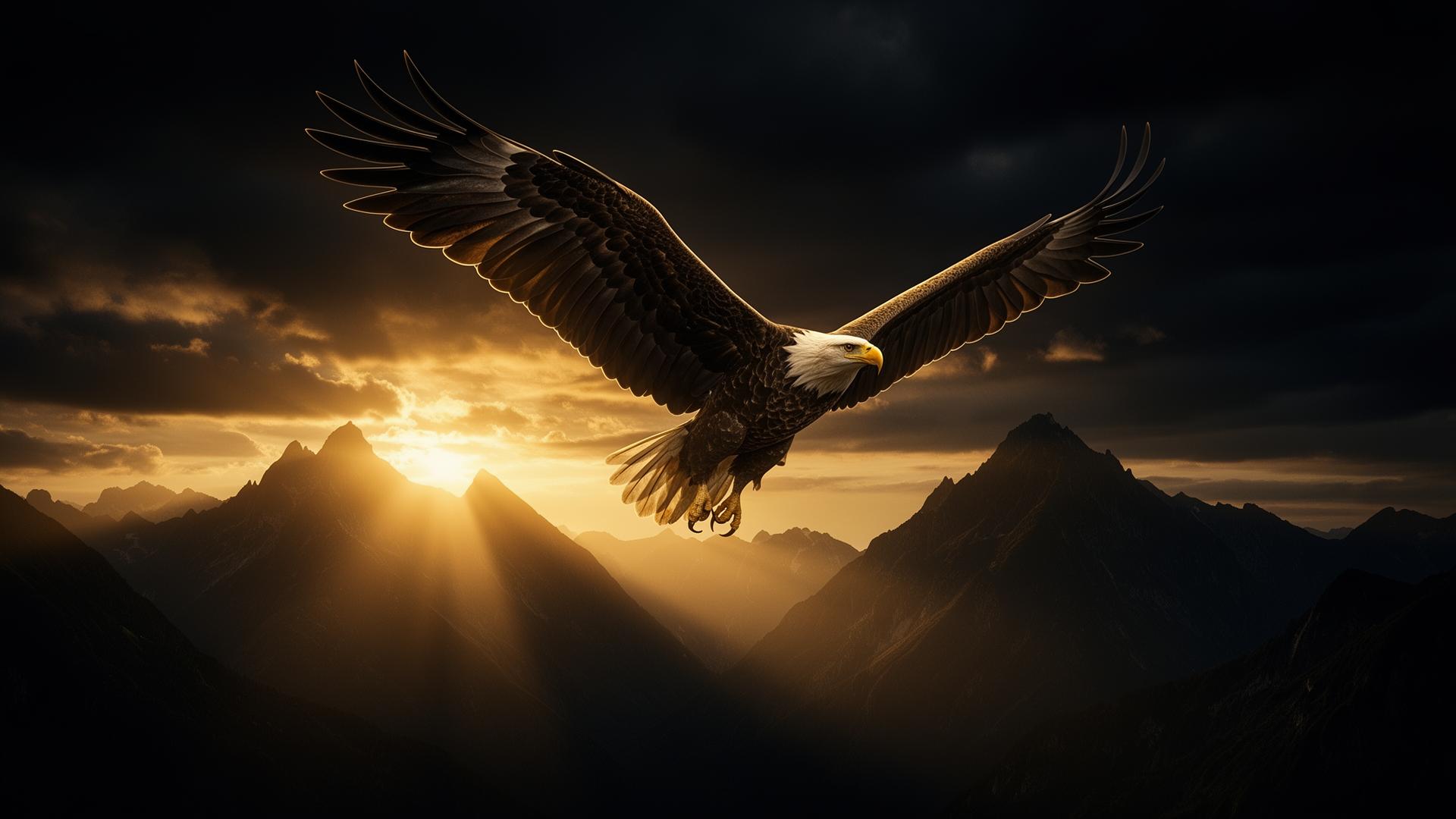 Águila majestuosa volando sobre montañas al amanecer